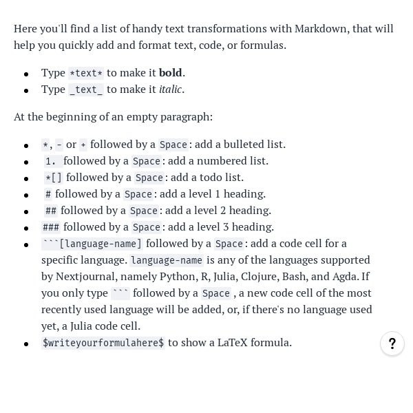 Markdown cheat sheet - Nextjournal